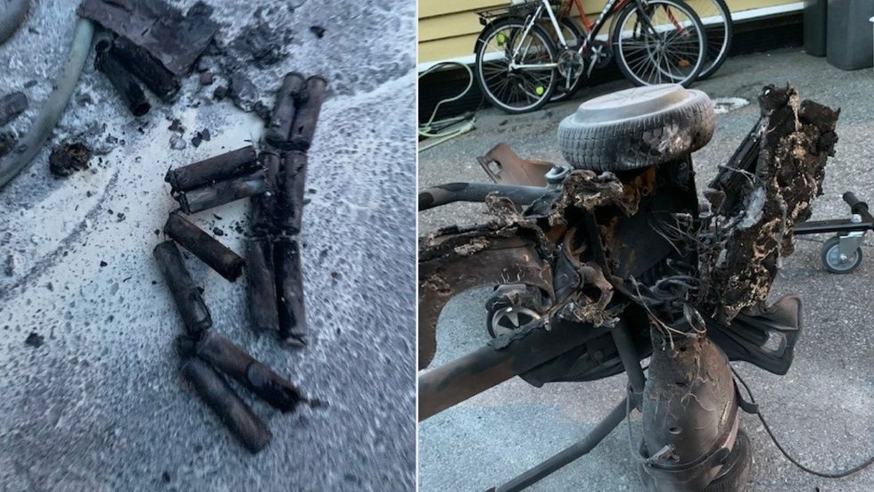 UTBRENT: Ein ståhjuling tok onsdag fyr i Årdal. Eigaren fekk sløkt brannen sjølv.