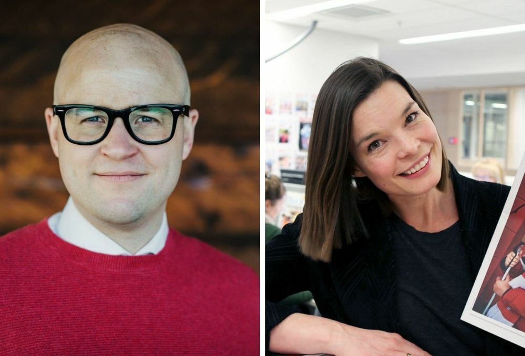 Peder Lofnes Hauge i Noregs Mållag og redaktør Mari Midtstigen i Aftenposten junior.
