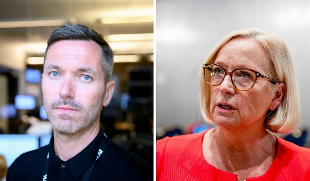 NRKs nyhetsdirektør Marius Tetlie (til venstre) og Senterpartiets Marit Arnstad.