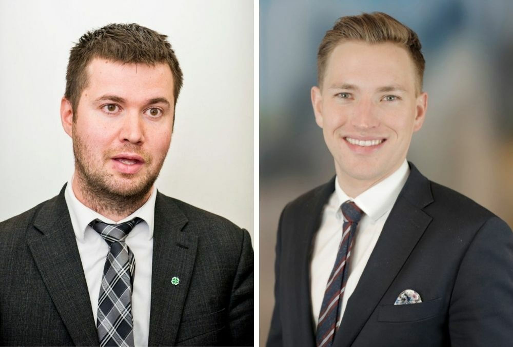Stortingsrepresentant Geir Pollestad (Sp) og kommunikasjonssjef Daniel Torkildsen Lea (Høyre).