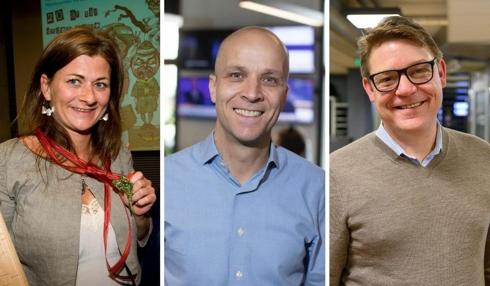 NRKs radiosjef Cathinka Rondan (til venstre), Bauer Media-direktør Kristoffer Vangen og P4-sjef Kenneth Andresen kan alle glede seg over julitallene.