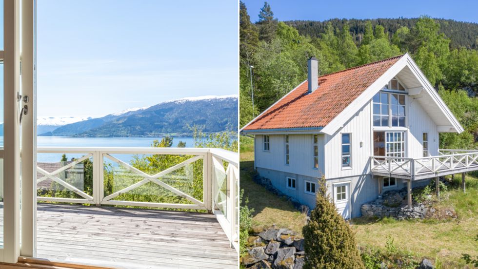 GODE SOLFORHOLD: Eigedommen har flott utsikt over Sognefjorden.