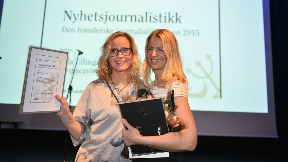 Lajla Ellingsen og Mari K. By Rise i Adresseavisen. Her fra da de vant den journalistiske hederprisen i Trøndelag..