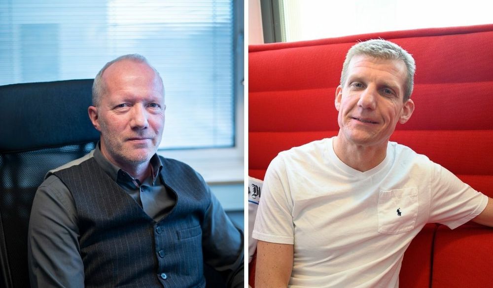 Generalsekretær Arne Jensen i Norsk Redaktørforening (til venstre) og Jon Jacobsen, innholdsredaktør i Fredriksstad Blad.