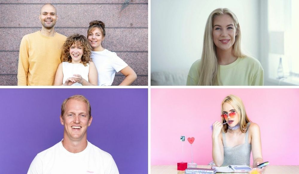 Lars Berrum (øverst fra venstre), Emilie Nicolas og Marlene Stavrum, Karen Elene Thorsen - også kjent som «Fattig student» - Erik Follestad og Linnéa Myhre er alle nye podkast-verter for VG.