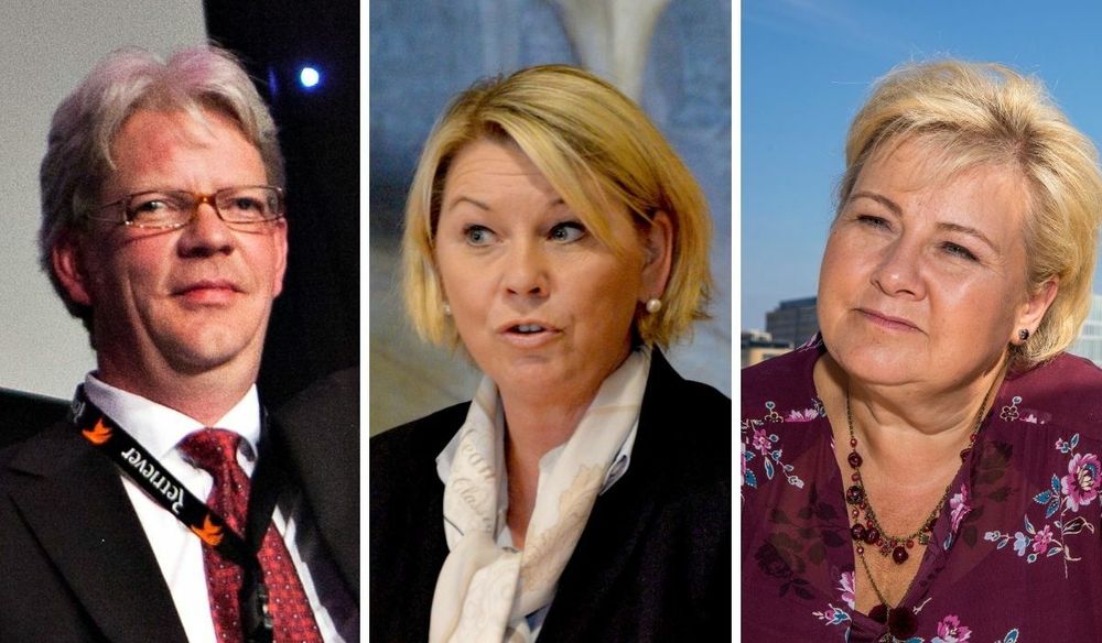 Leder for Pressens offentlighetsutvalg Tron Strand, Statsminister (H) Erna Solberg og næringsminister (H) Monica Mæland.
