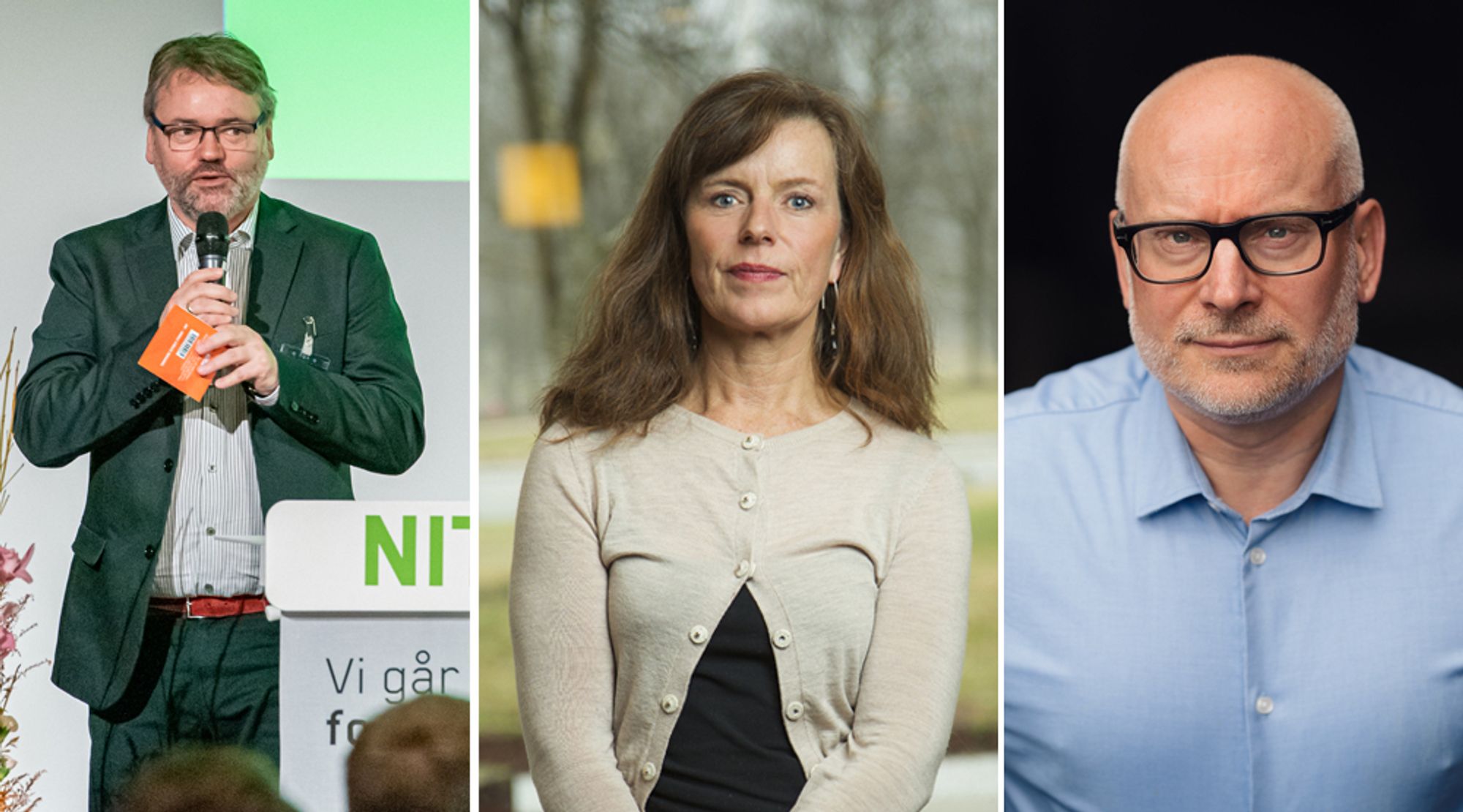 Fra venstre: Forhandlingssjef Knut Aarbakke i Nito, Birgit Jakobsen i Abelia og Erlend Aarsand, nyslått leder av Teknas arbeidslivsavdeling.