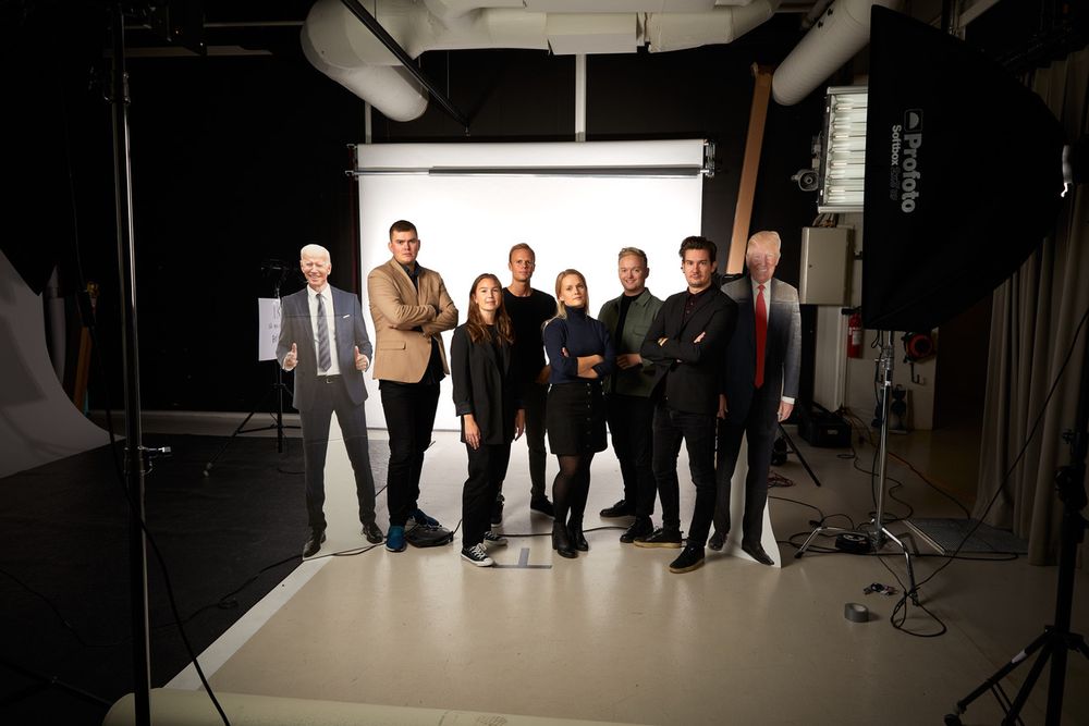 VGTV sitt team for USA-valget 2020: Fra venstre: Stig Øystein Schmidt, Natalie Remøe Hansen, Patrik Eian Fjeldstad, Kristina Kinne, Espen Moe Breivik og Matteus Ketner. Bjørnar K. Bekkevard og Andreas Røen Pettersen er også med i VGTV sitt team.
