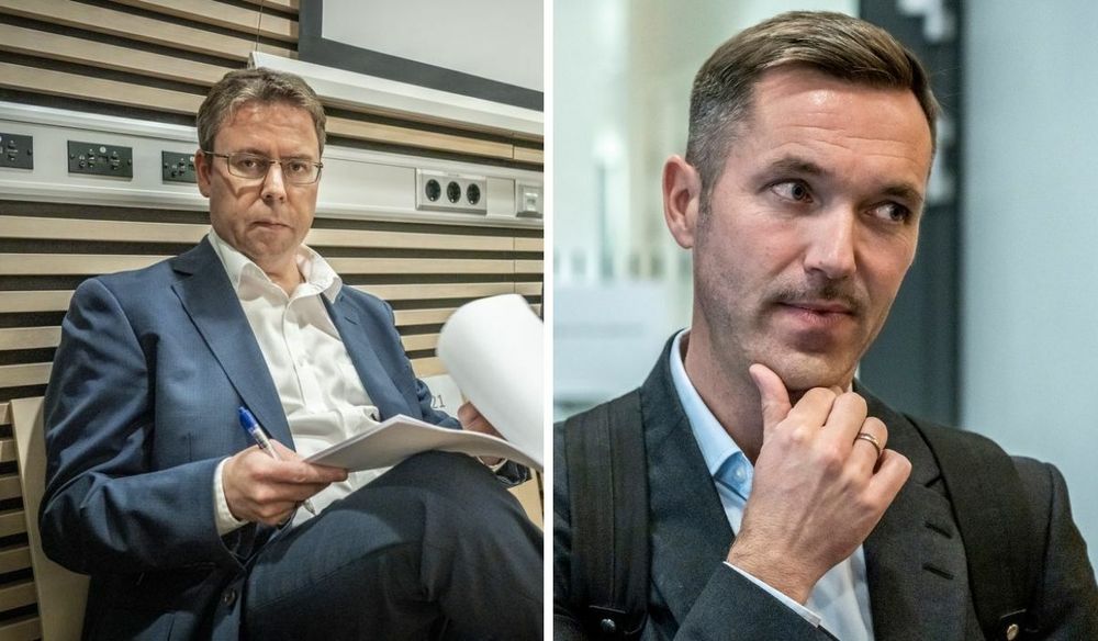 Dagbladets nyhetsredaktør Frode Hansen og fagredaktør i NRK Nyheter, Marius Tetlie, under rettssaken mot Laila Anita Bertheussen.
