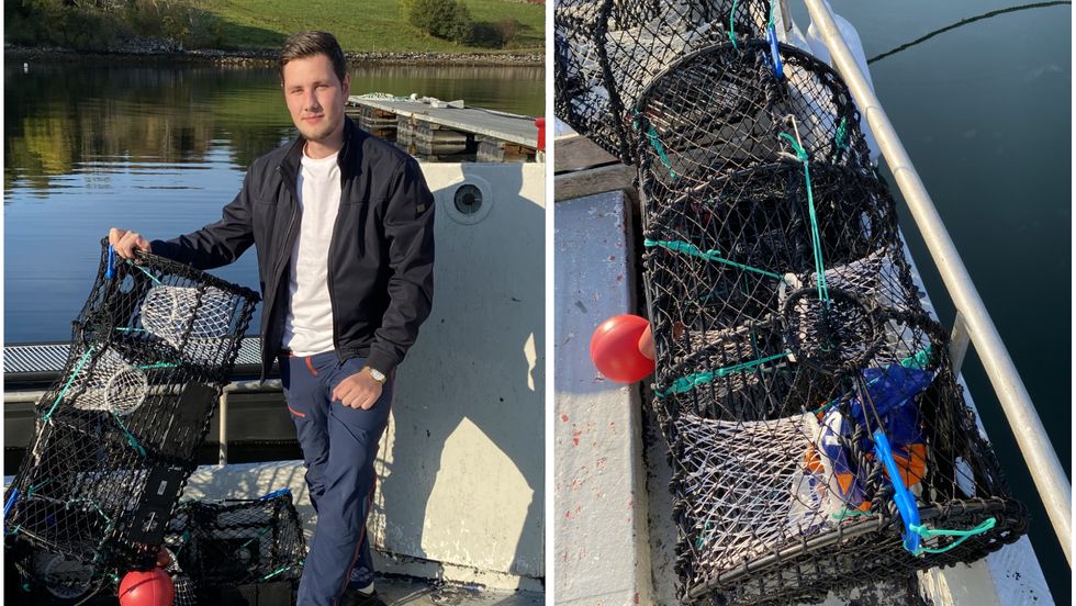 OPPGITT: Slik fann Simon Pedersen ei av teinene sine. På biletet har han lagt inn ein plastpose i etterkant for å illustrere utfordringa.