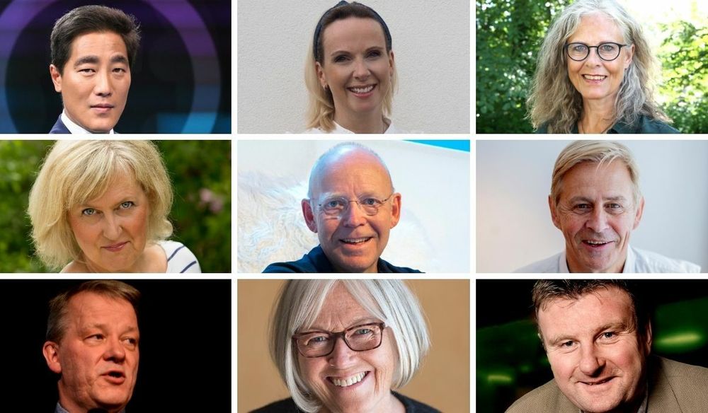 Journalistene i NRK med høyest lønn: (øverst fra venstre) Fredrik Solvang, Cecilie Langum Becker, Gro Holm, Mette Stensholt Schau, Trond-Viggo Torgersen, Anders Magnus, Pål Hansen, Vigdis Holmaas og Jon Gelius.