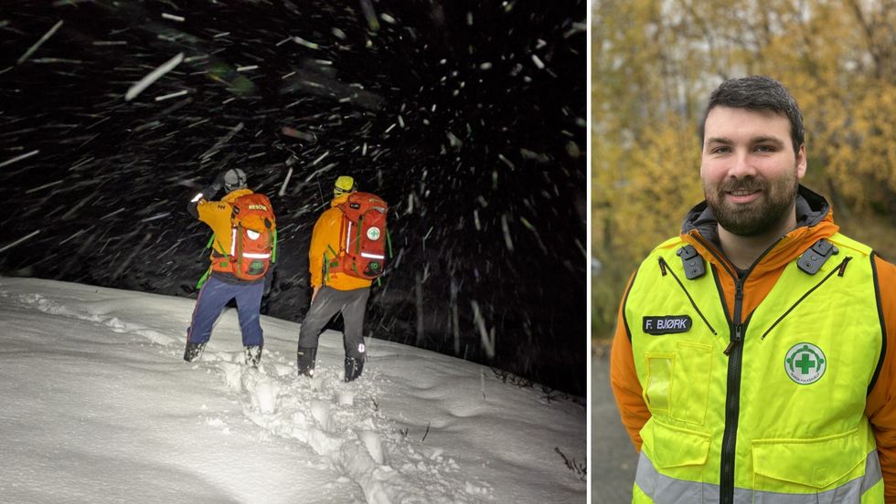 TIL VENSTRE: Mannskap på leit etter paret i 30-åra i natt.