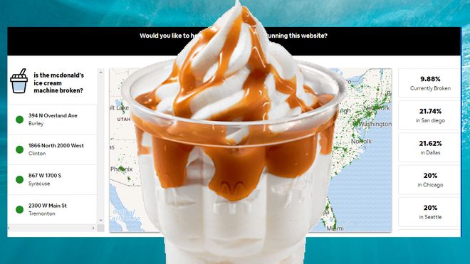 Sundae-is fra McDonalds foran McBroken-tjenesten.