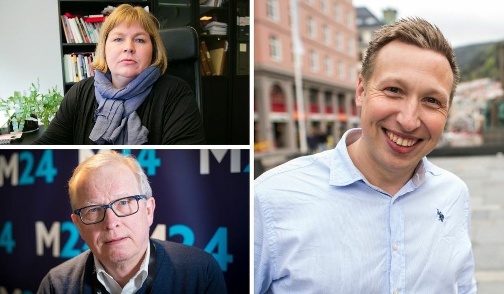 Generalsekretær, Elin Floberghagen, i Norsk Presseforbund, mediekritiker Bernt Olufsen og redaktør og daglig leder i Avisa Nordhordland, Trond Roger Nydal.