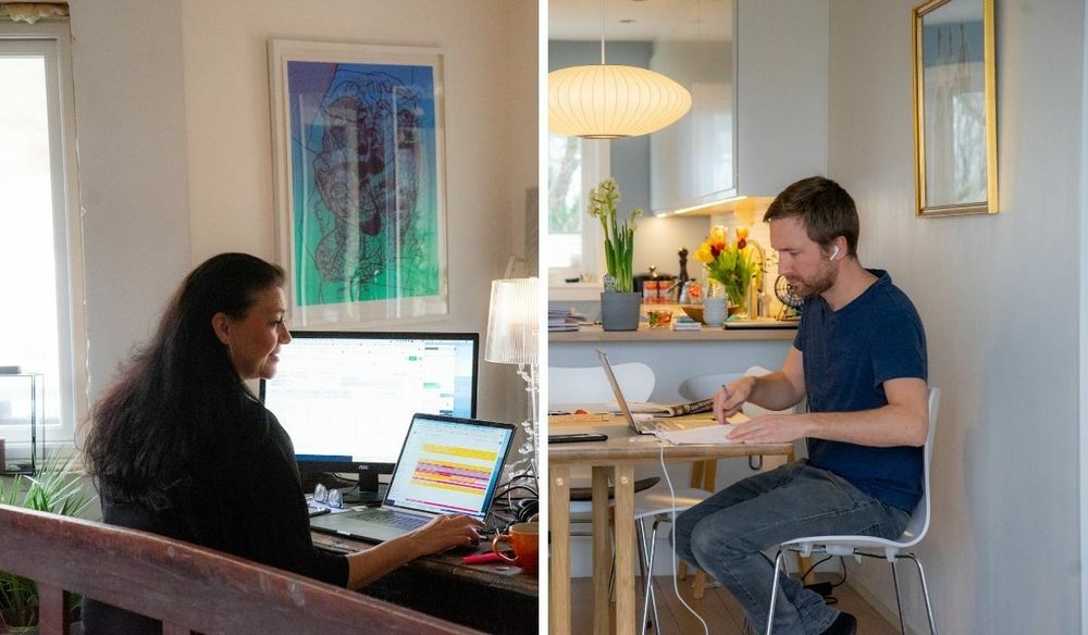 Slik er tilværelsen for mange journalister om dagen: Hjemmekontor og midlertidige løsninger.