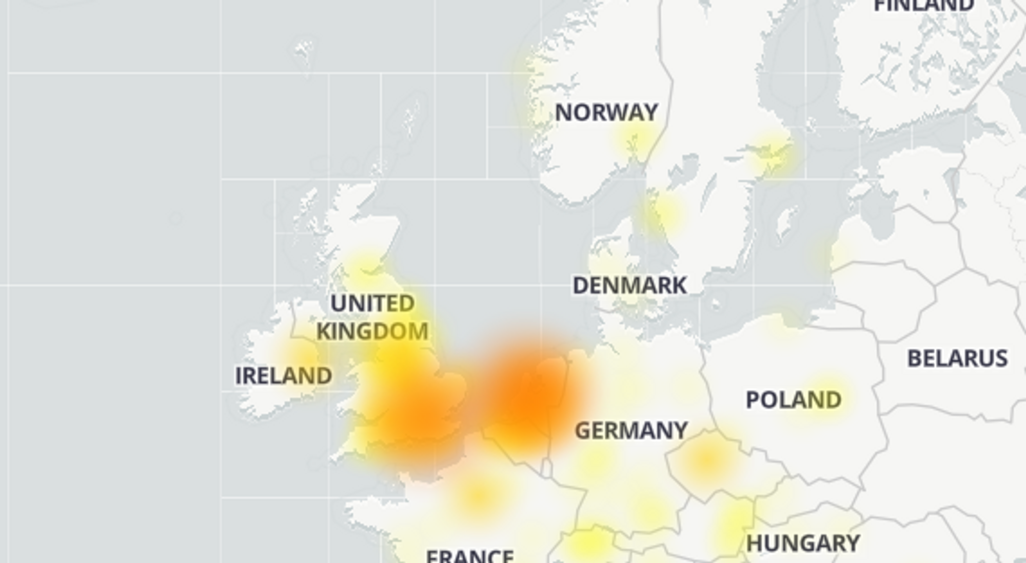 Nedetidskart for Exchange Online. Brukere på Downdetector melder om flere ulike problemer med Microsofts skytjenester. Illustrasjonsfoto.