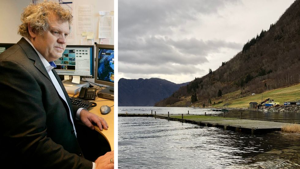 STORMFLO: Statsmeteorolog Kristen Gislefoss forklarar at eit lågtrykk i Nordsjøen gir stormflo i Sogn.