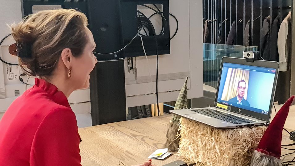 Åpner 5G-nettet til Ice: Distrikts- og digitaliseringsminister Linda Hofstad Helleland åpnet Ice sitt nye 5G-nett gjennom en videosamtale med pro-rektor ved Universitetet i Tromsø, Kenneth Ruud.
