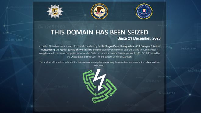 Det beslaglagte domenet til VPN-tjenesten Safe-Inet viser nå dette innholdet.