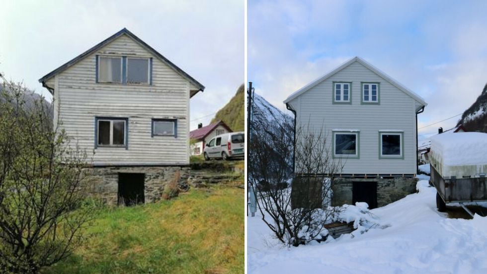 ENDRING: Eine enden av huset slik det såg ut då Abraham Kvamsdal kjøpte det (t.v.) og slik det ser ut no.