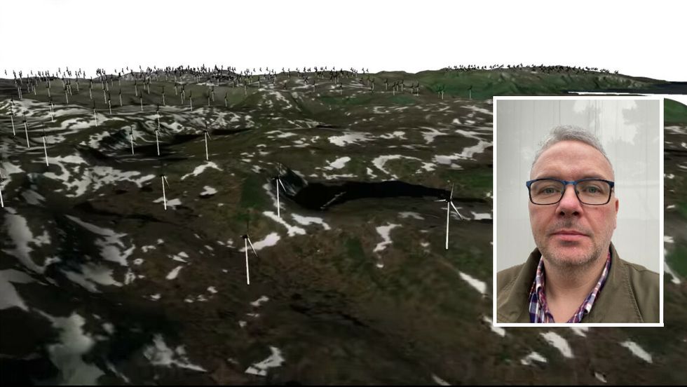 ANIMASJON: Jens Brekke er teknisk teiknar og lagde for moro enkle animasjonar som skal illustrere korleis eit verst mogleg utfall av vindkraftutbygging i fjella i Gulen kan bli. Det skapte mange reaksjonar på Facebook.