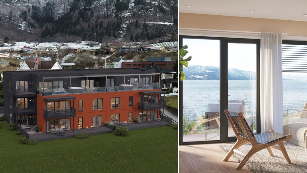 GJERTRUDBAKKEN: Bustadblokka ligg sentrumsnært og eit lite steinkast frå fjorden.