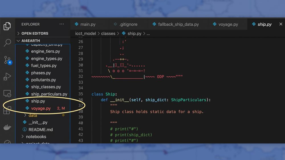Detalj fra kildekoden til Ocean Data Platform, som er skrevet i Python.