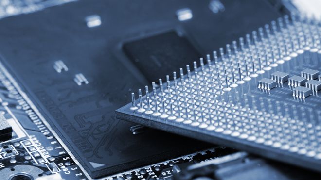 Nærbilde av en CPU.