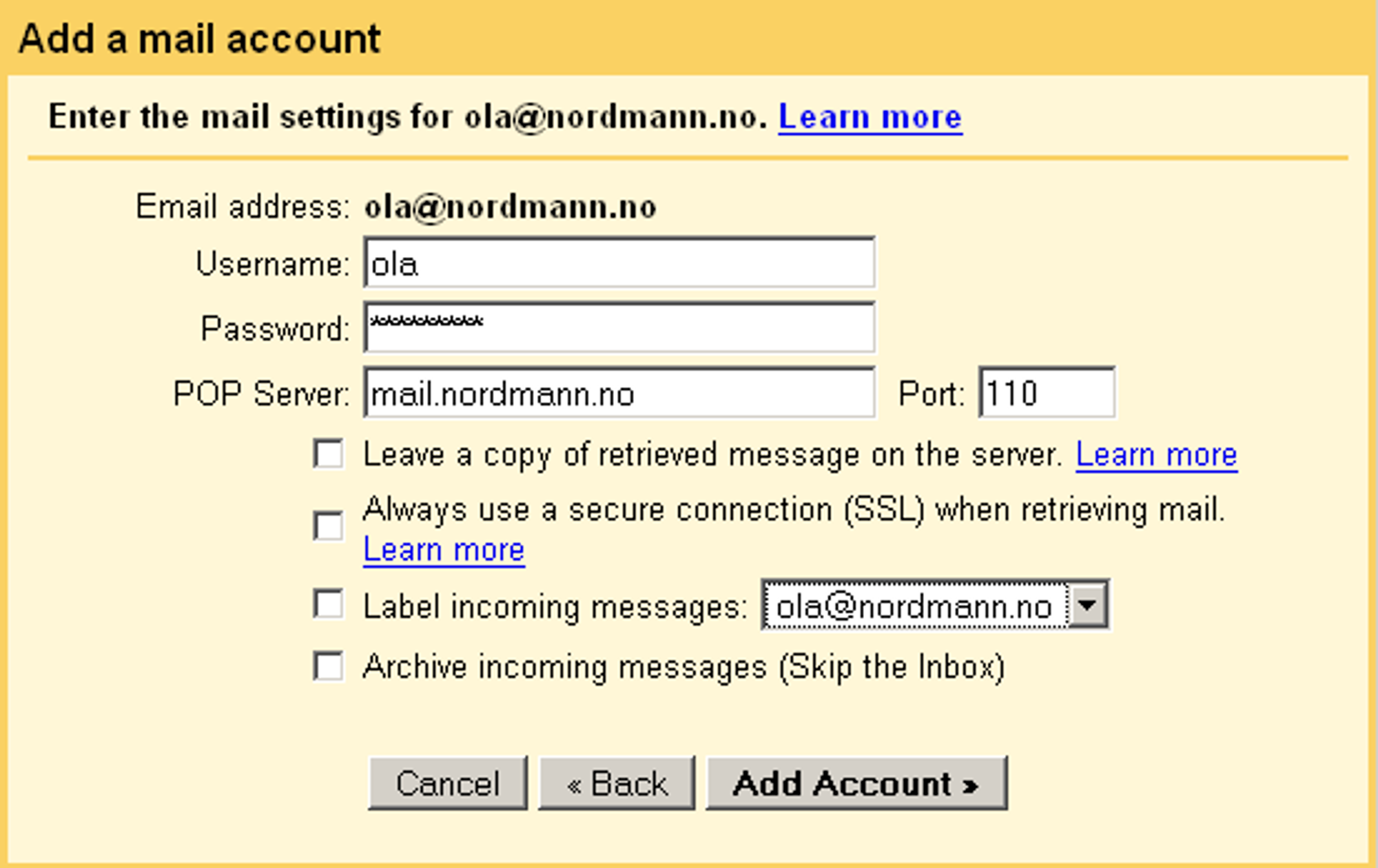 Legg til konto i Gmail