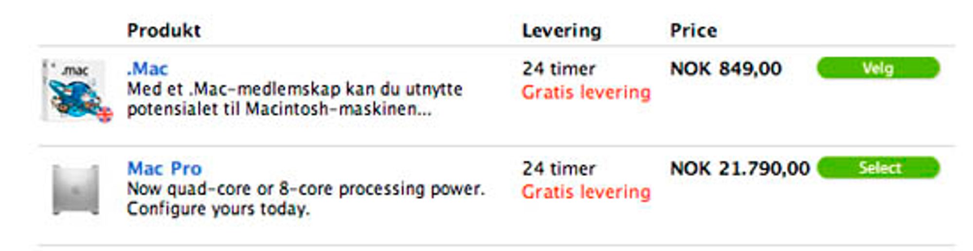 Skjermdump fra Applestore tidligere i dag.