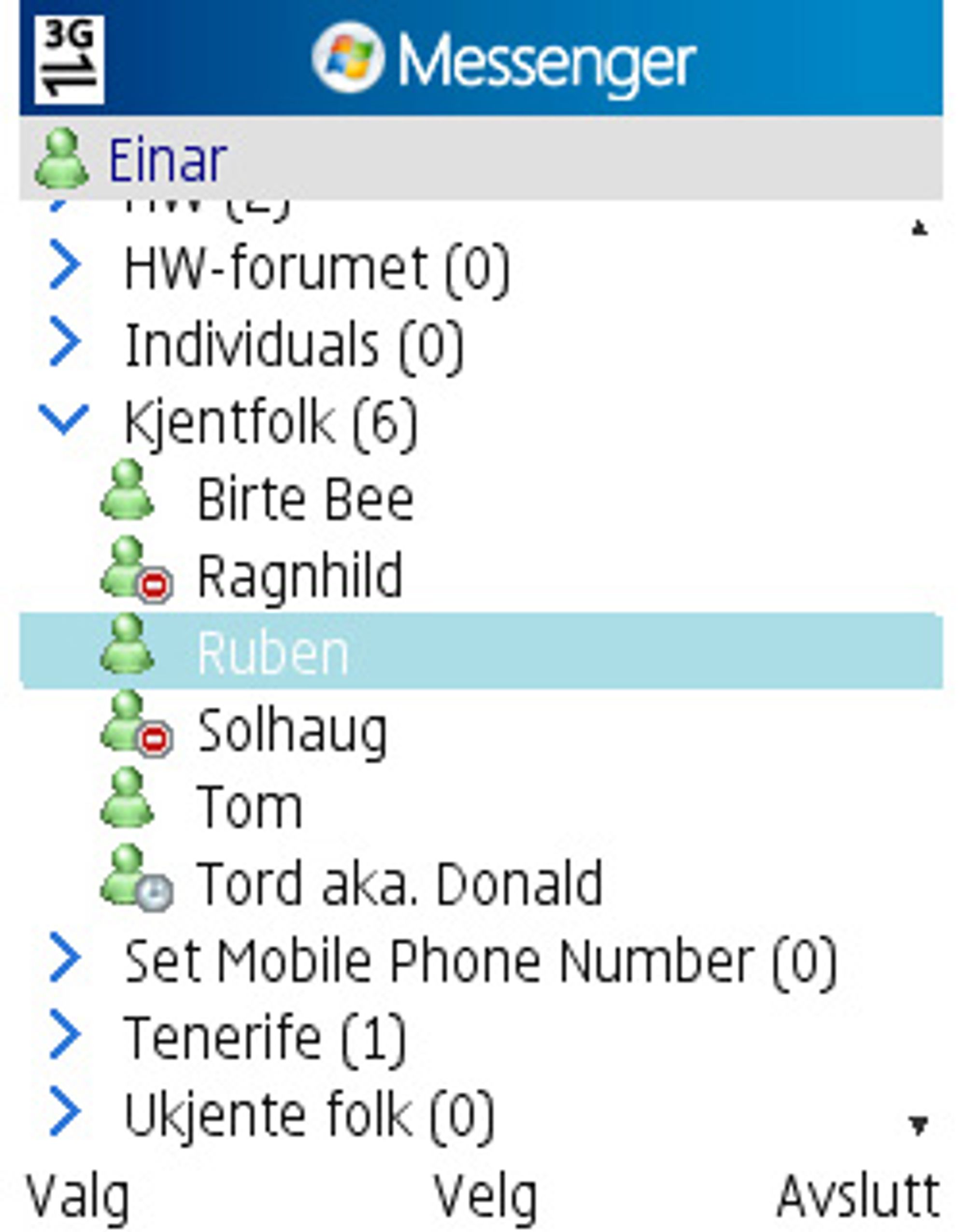 Kontaktlisten er oversiktlig og grei.