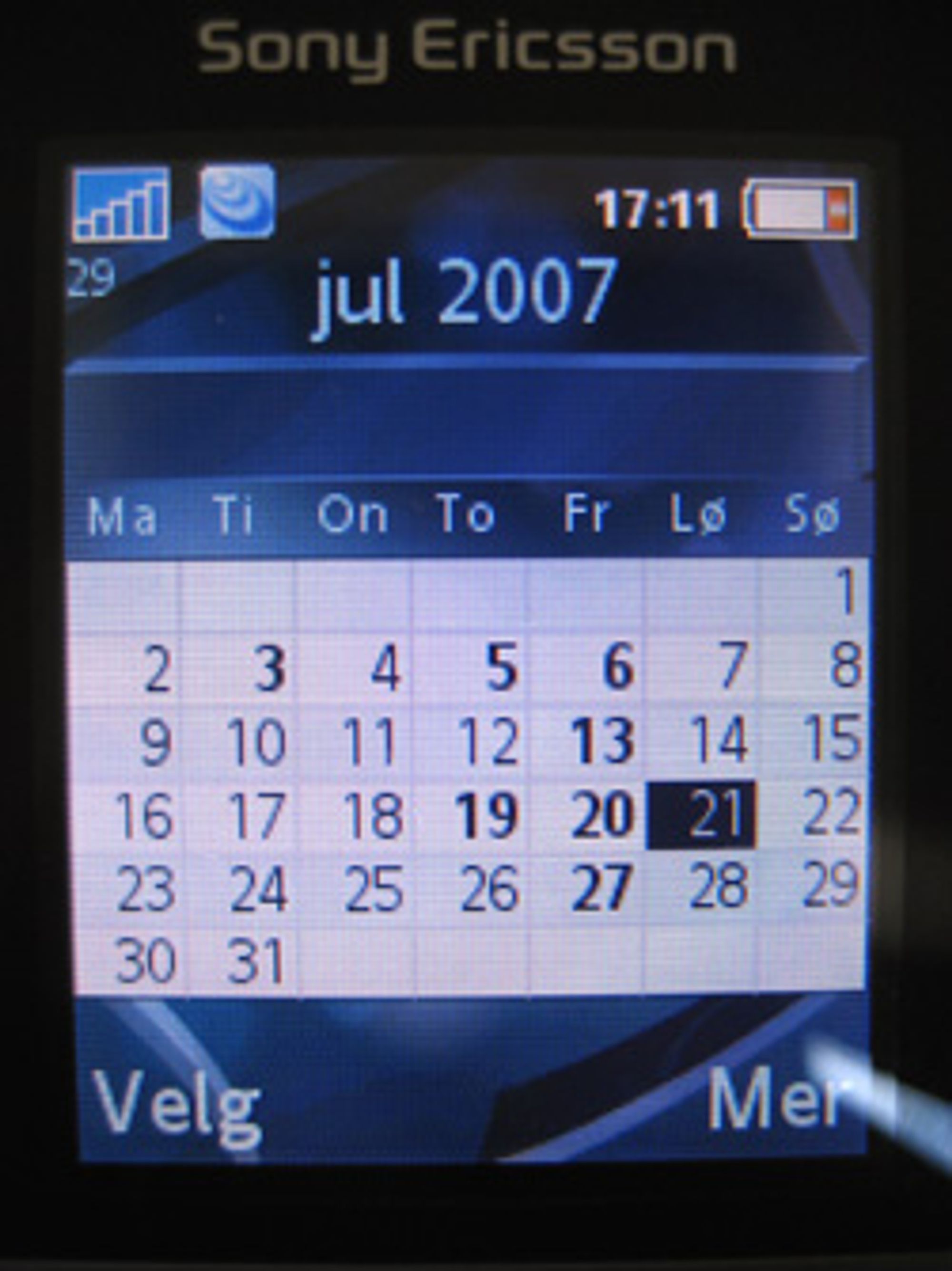 Kalenderoversikten på Sony Ericssons mobiltelefoner.