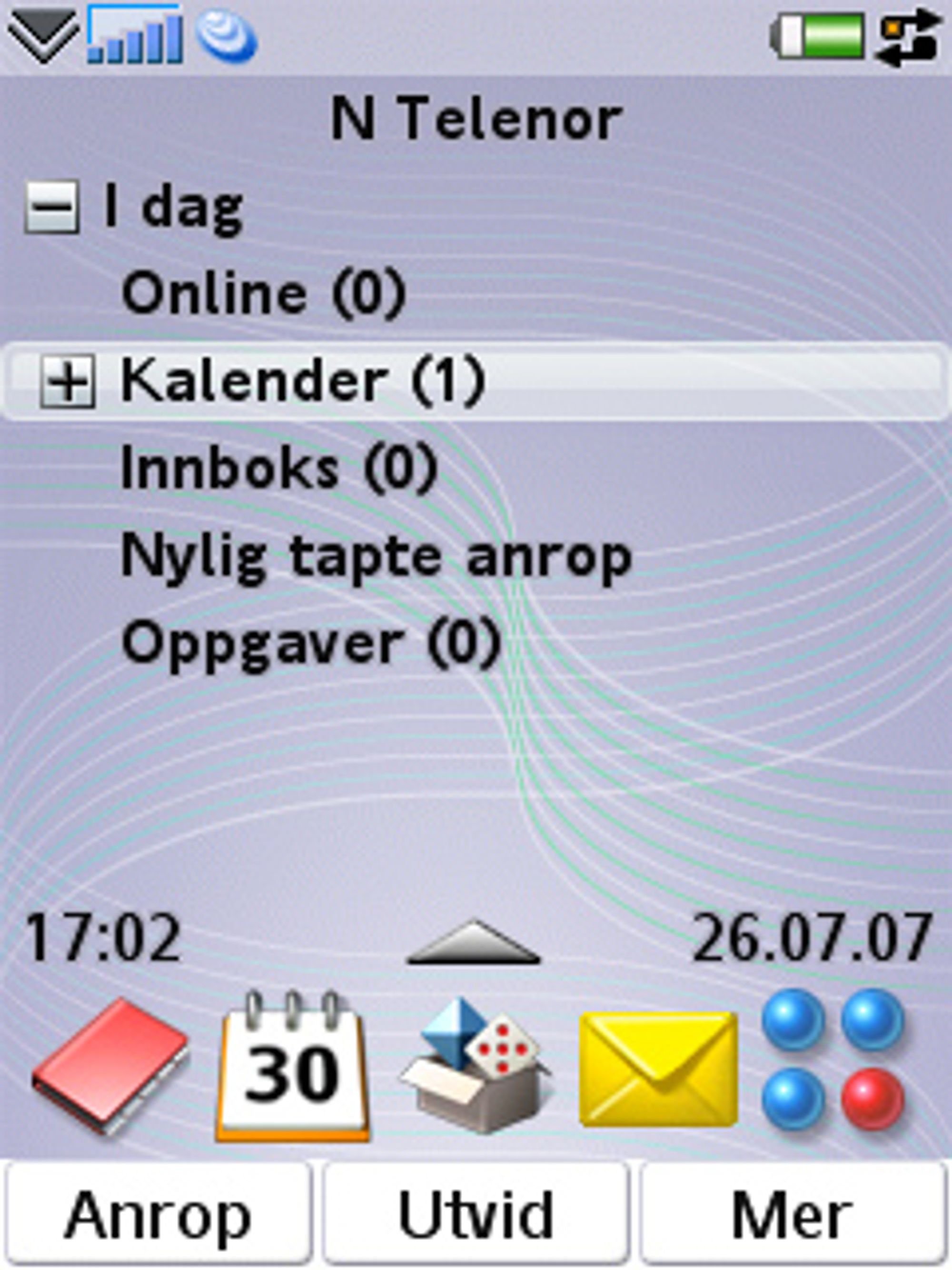 De enkelte punktene på startskjermen vises selv om de ikke innholder for eksempel uleste meldinger.