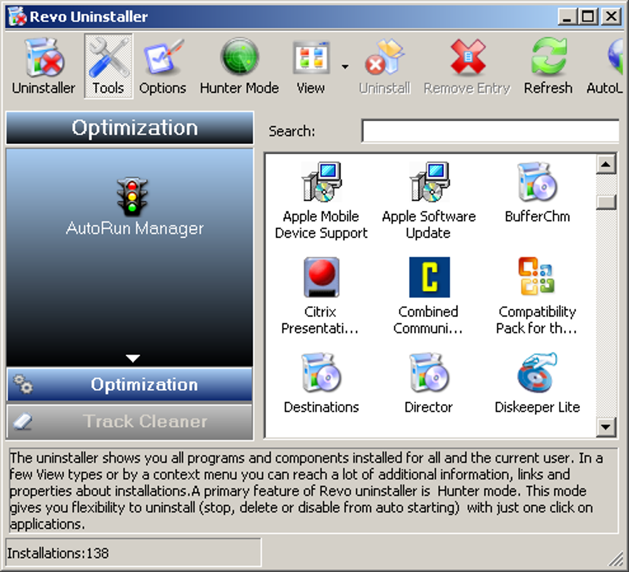 Fra hovedvinduet til Revo Uninstaller