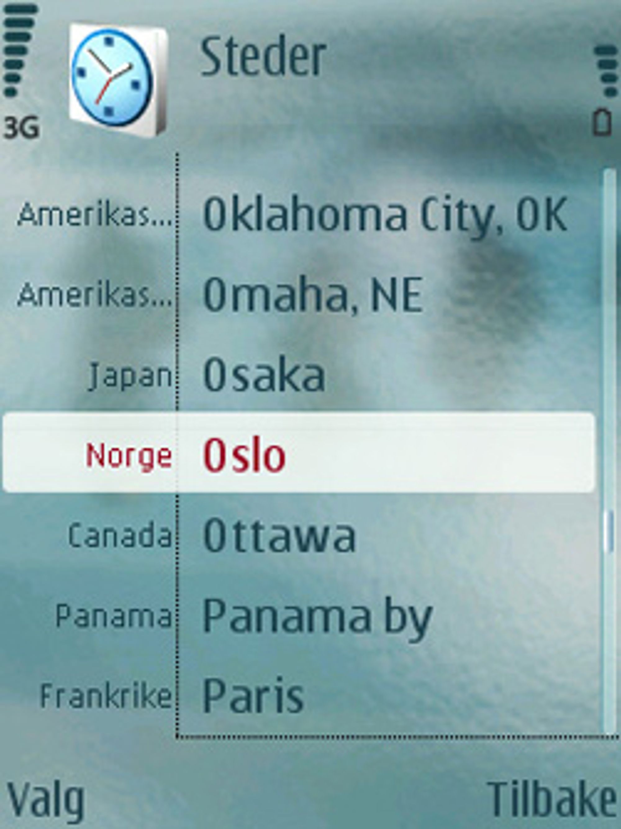 Nokias verdensur lar deg plukke ut land fra en liste.