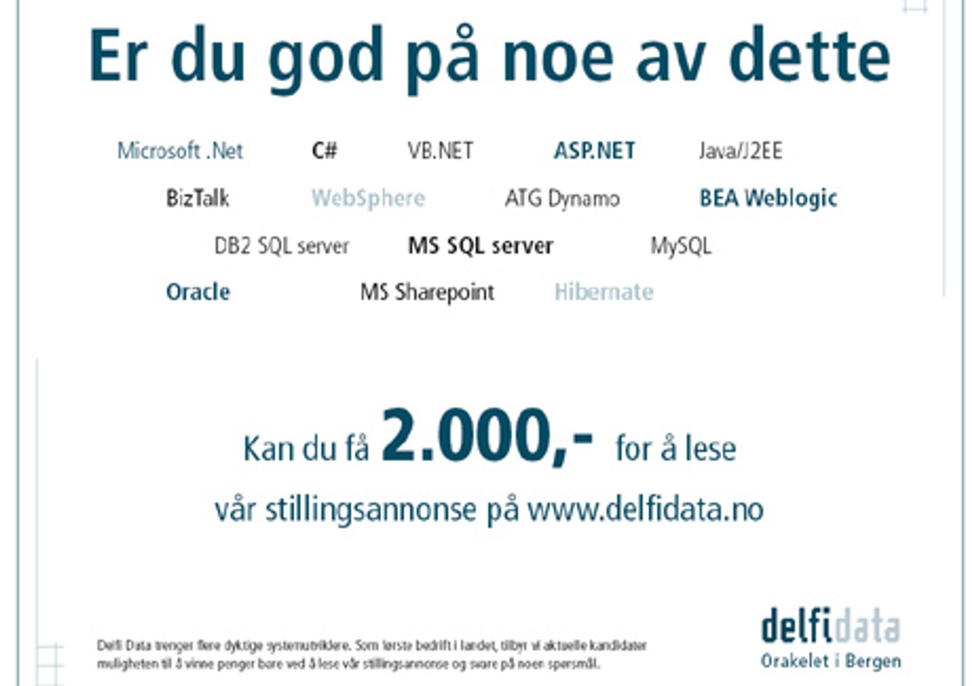 Den originale stillingsannonsen til Delfi Data