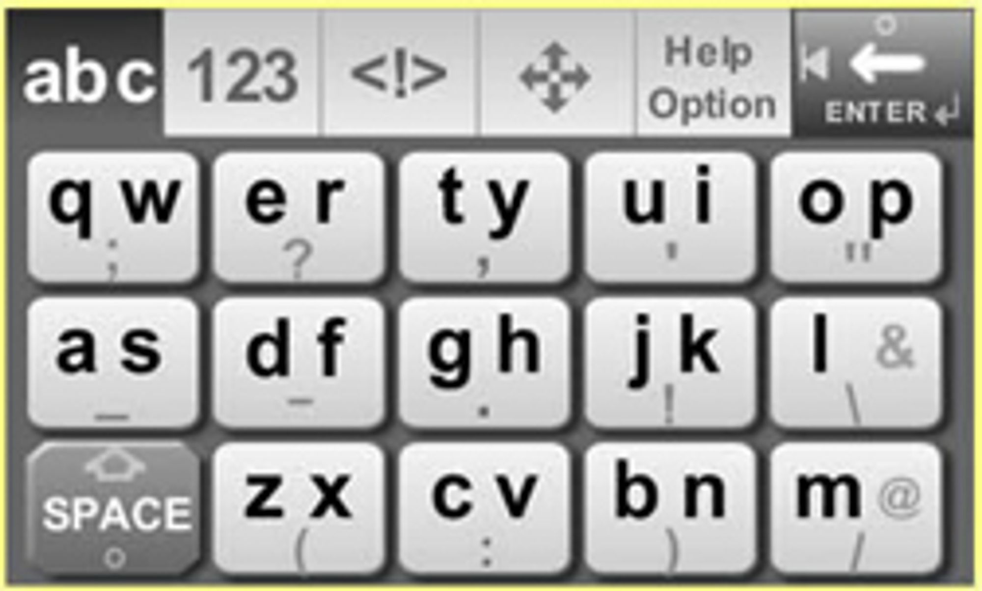 CooTeks tastatur har tre tegn på hver tast.