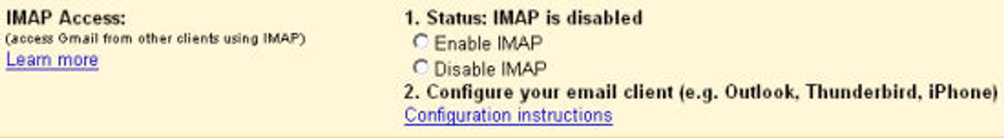 IMAP-innstillinger i Gmail