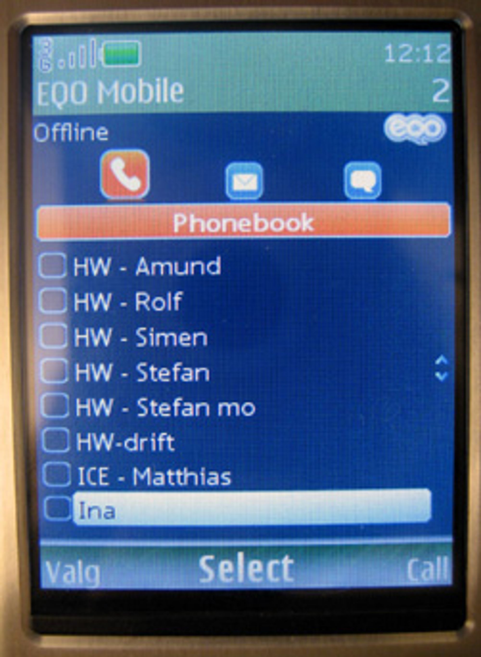 Kontaktlista i EQO Mobile.