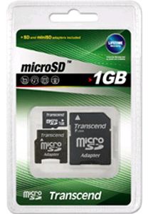 Transcend MicroSD 1 GB + SD- og MicroSD-adapter