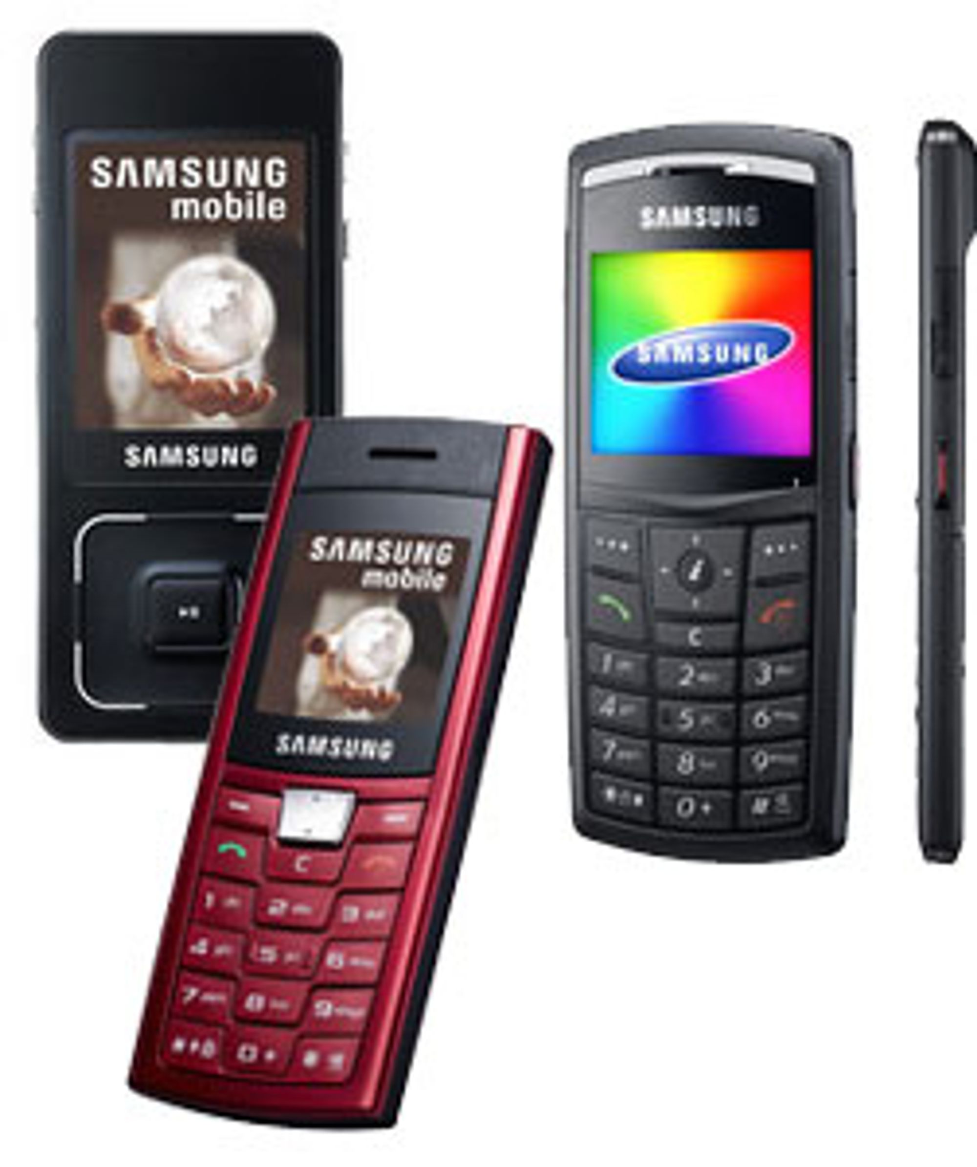 Fra venstre: Samsung F300, C170 og X820.