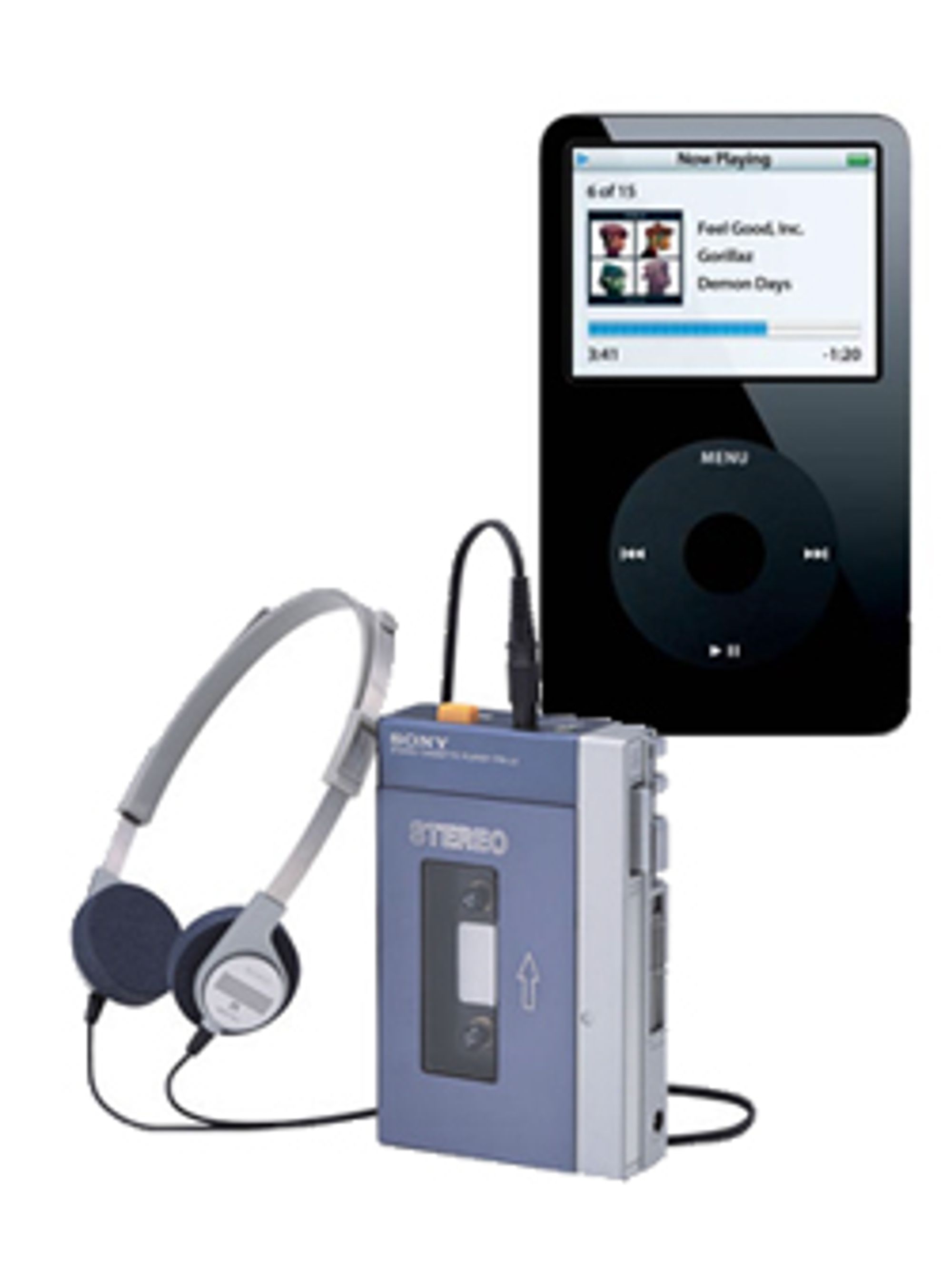 Mp3-spilleren vil lide samme skjebne som Walkman-spilleren. (Foto: Sony/Apple)