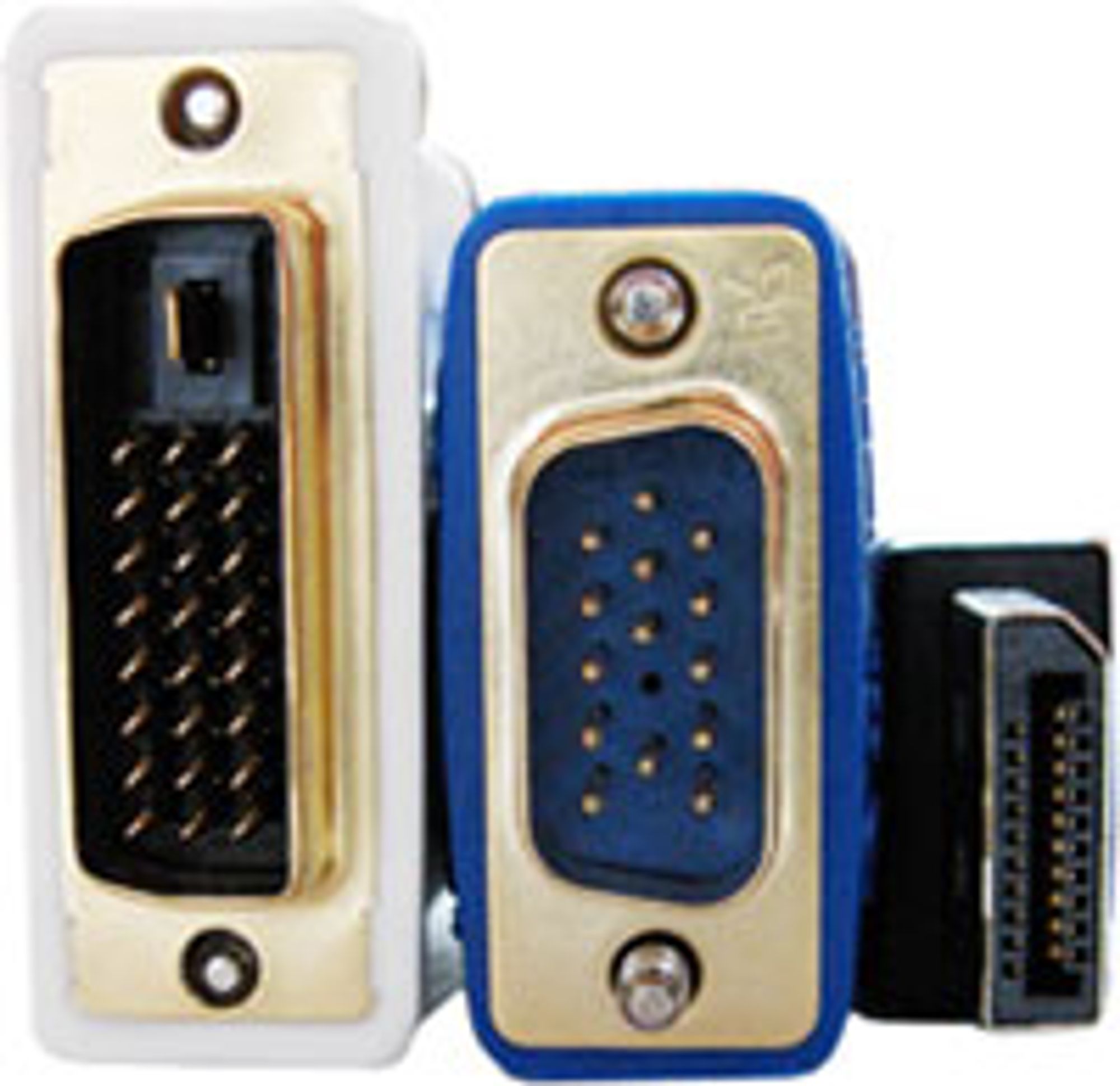 DVI, VGA og DisplayPort side om side