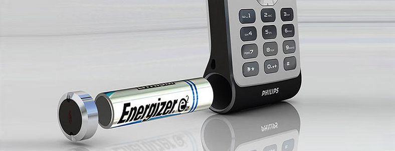 Philips 9@9j er ifølge produsenten den første mobilen i verden som kan bruke AAA-batterier som nødstrøm.