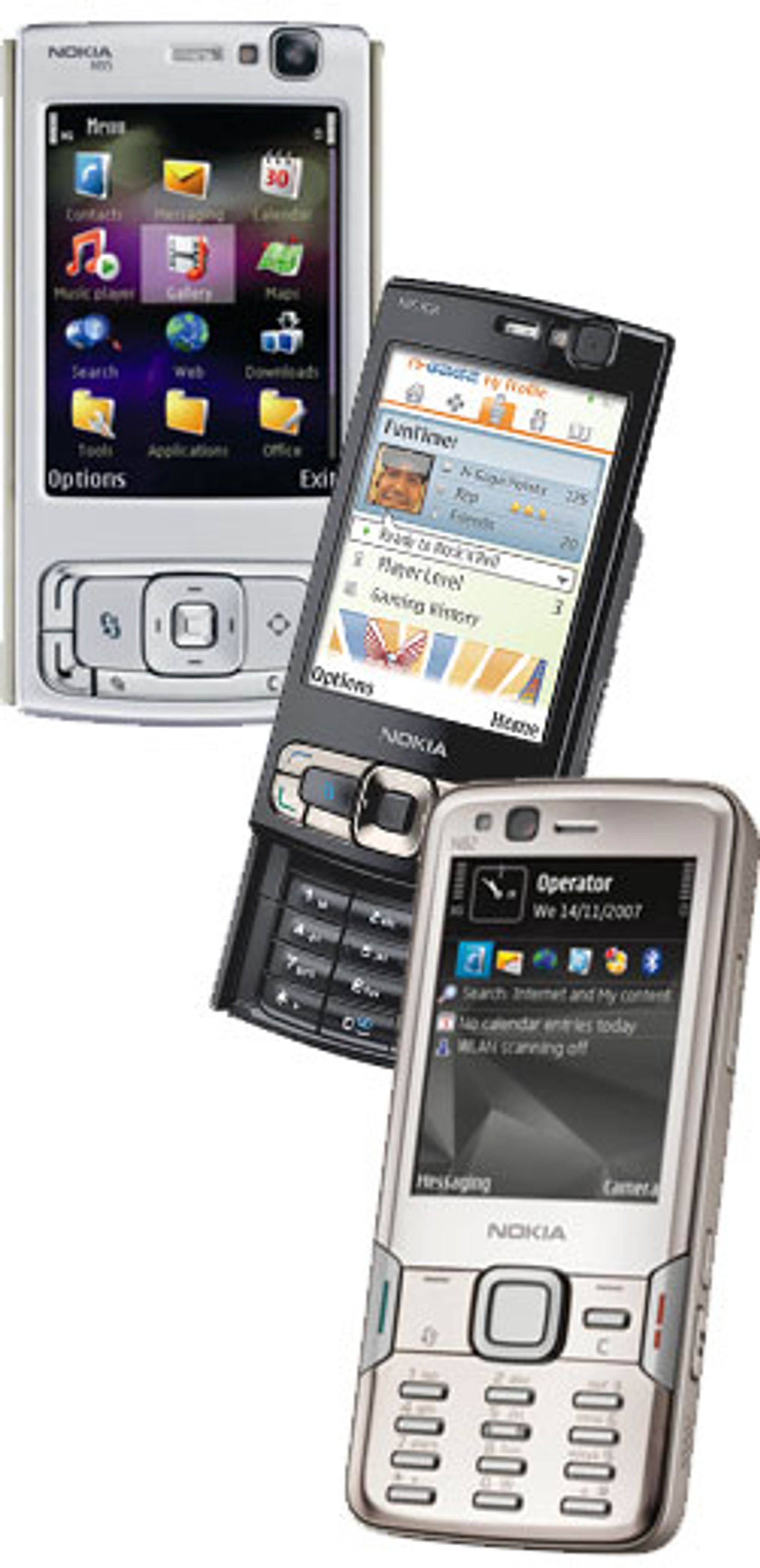 Den originale N95 (t.v.), N95 8 GB og N82 er tre av de mest populære GPS-mobilene på markedet.
