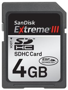 Klikk for å vise bilde i full størrelse SanDisk Secure Digital Extreme III SDHC 4 GB Class 6