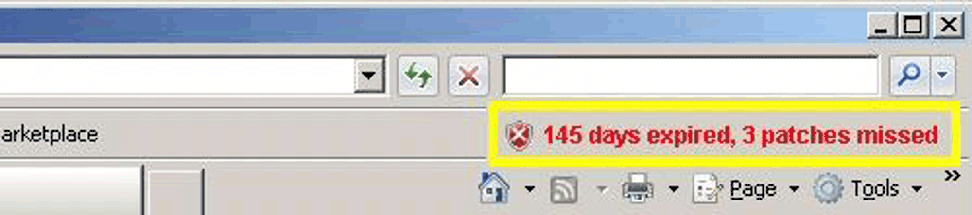 Fiktivt skjermskudd med holdbarhetsdato/advarsel i Internet Explorer 7.
