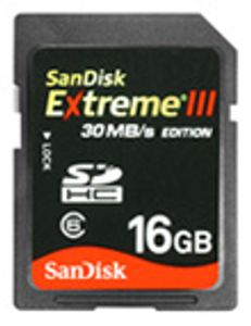 Klikk for å vise bilde i full størrelse SanDisk Secure Digital Extreme III SDHC 16 GB 30MB/s Edition