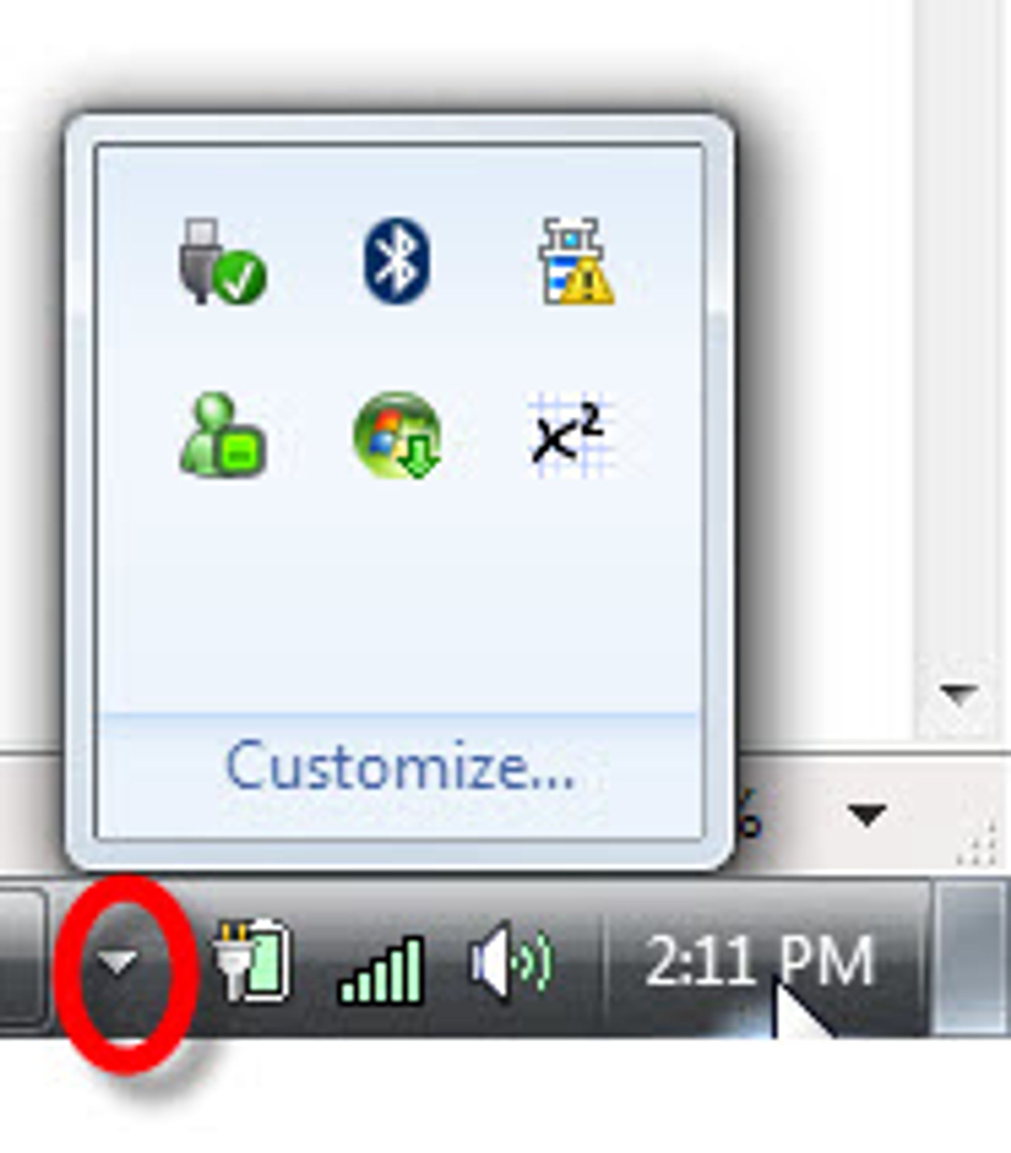 Programmer du ikke har godkjent i klokkeområdet havner i et eget popupvindu.