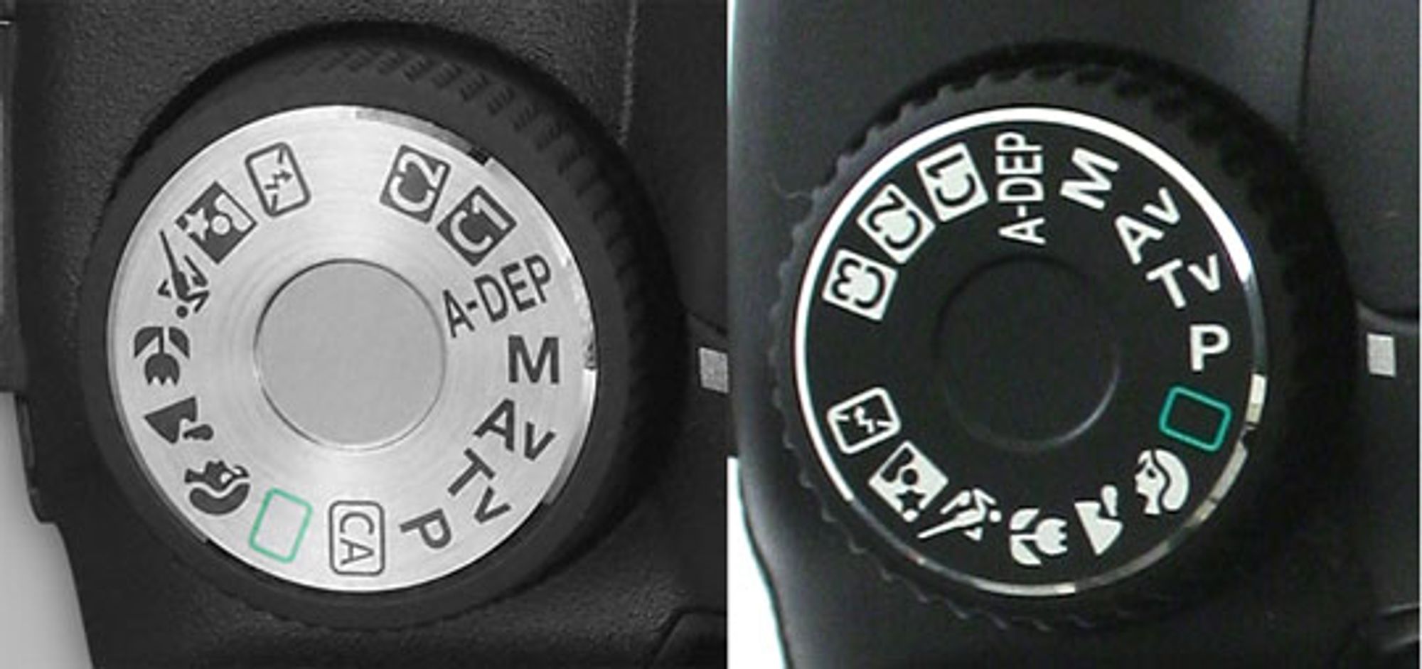 Programhjulet på EOS 50D (tv.) og EOS 40.